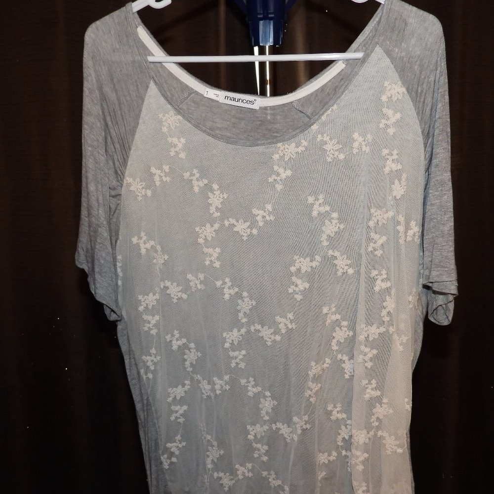 Maurices Short Sleeve Top with Lace Overlay